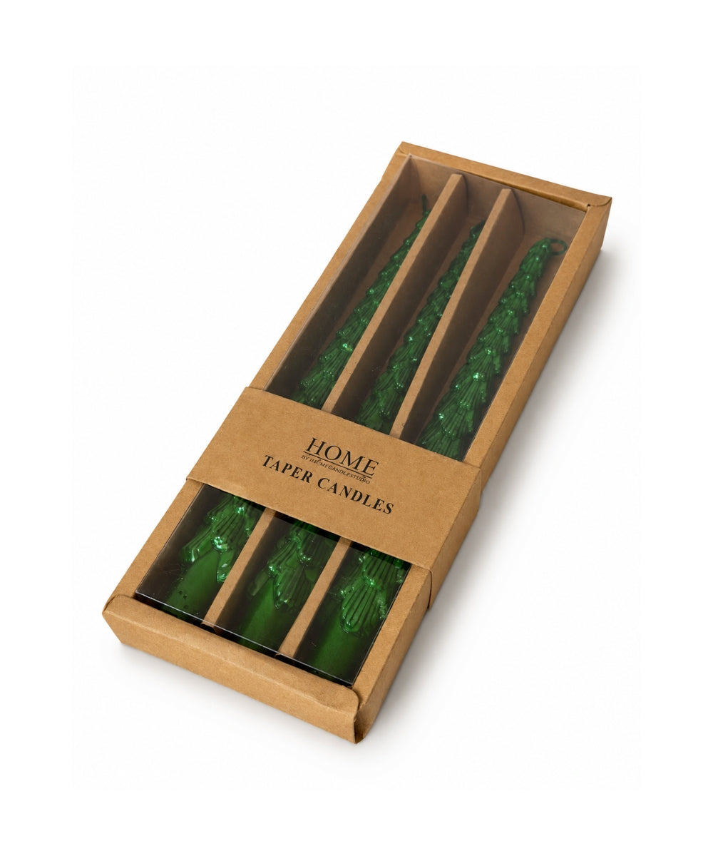 Set x3 Velas Navideñas Verdes Diseño Árbol