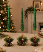 Set x3 Velas Navideñas Verdes Diseño Árbol