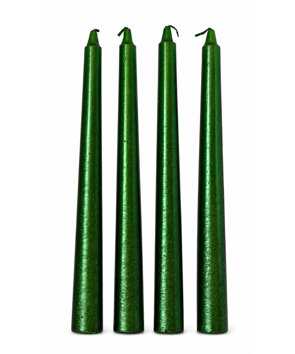 Set x4 Velas Navideñas Verdes Largas con Acabado Brillante