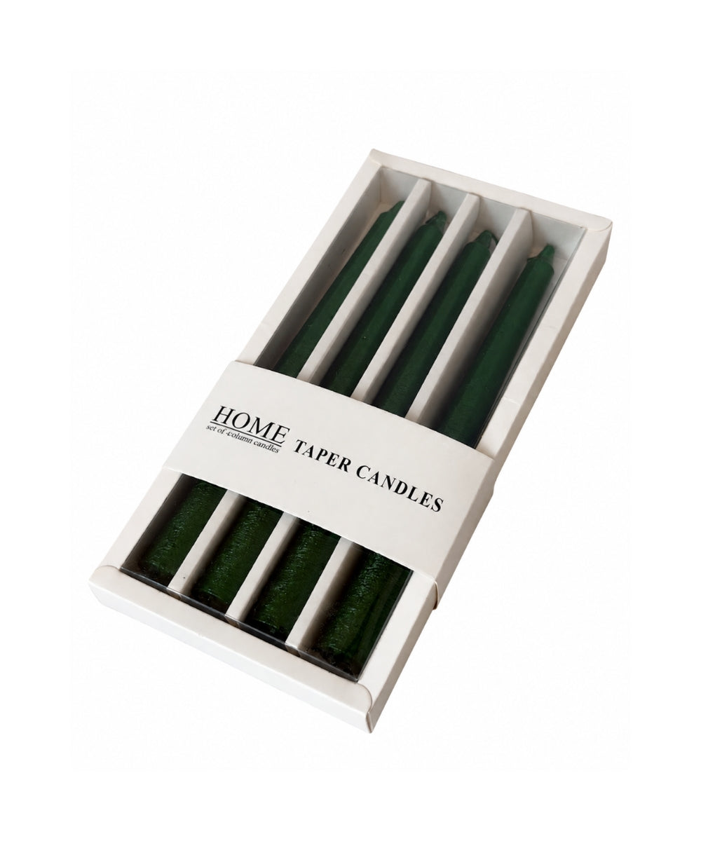 Set x4 Velas Navideñas Verdes Largas con Acabado Brillante