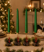 Set x4 Velas Navideñas Verdes Largas con Acabado Brillante