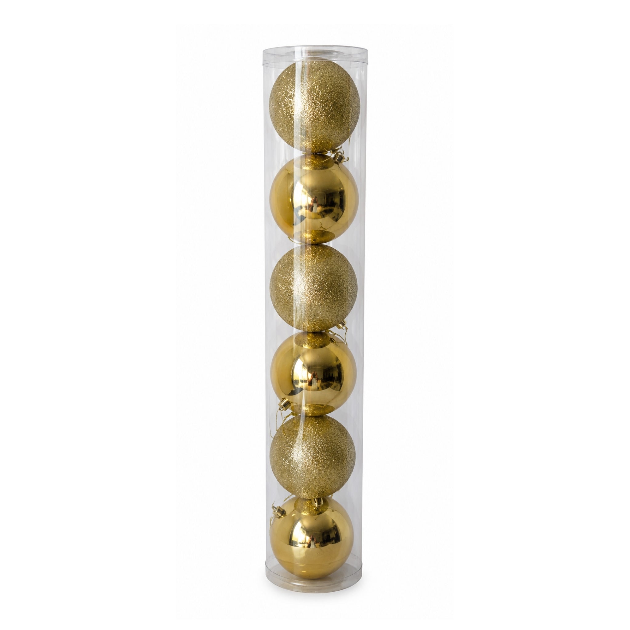Set x6 Bolas Navideñas 10 cm Dorado Brillante y Escarchado Esferas para Árbol de Navidad