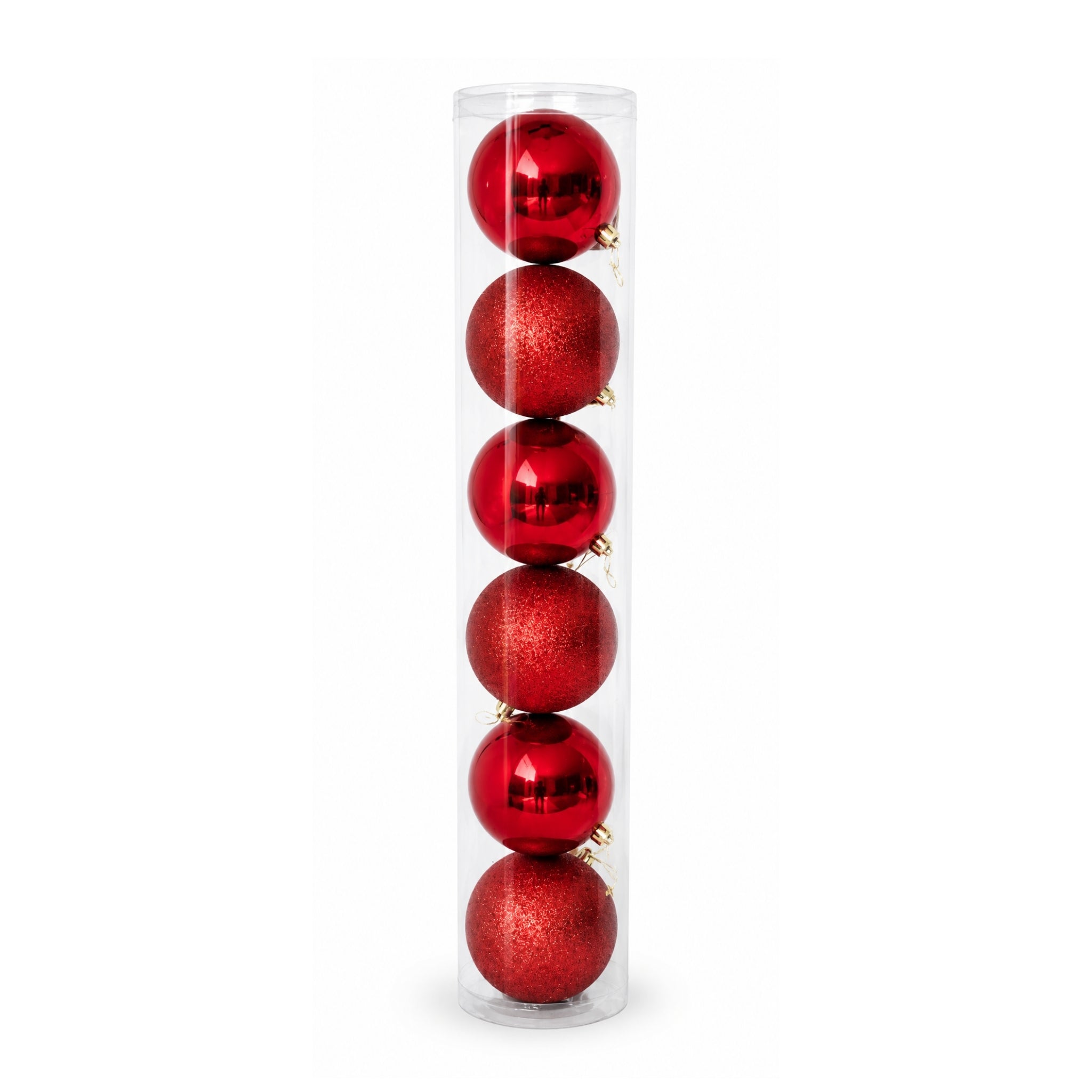 Set x6 Bolas Navideñas 10 cm Rojo Brillante y Escarchado Esferas para Árbol de Navidad