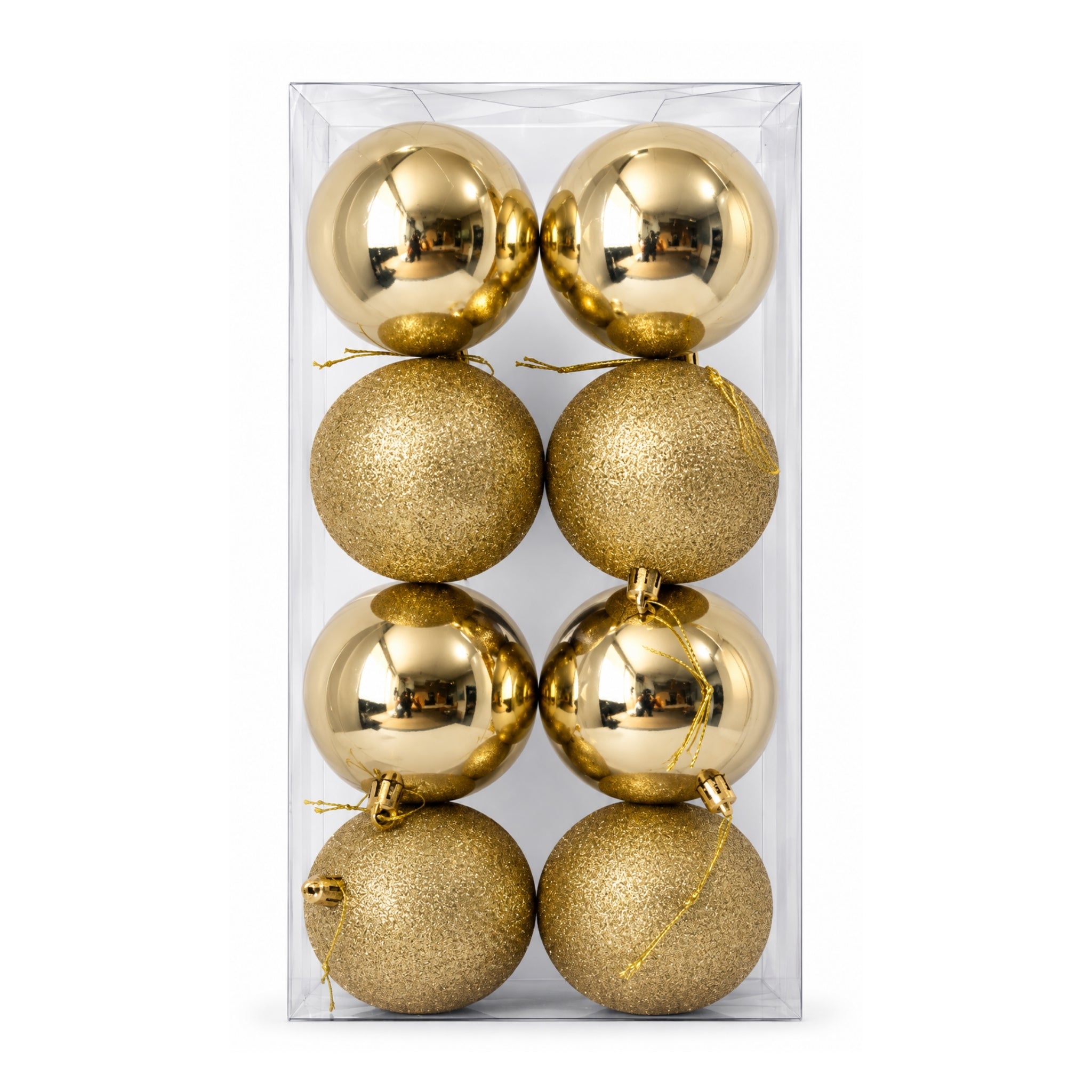 Set x8 Bolas Navideñas 8 cm Dorado Brillante y Escarchado Esferas para Árbol de Navidad