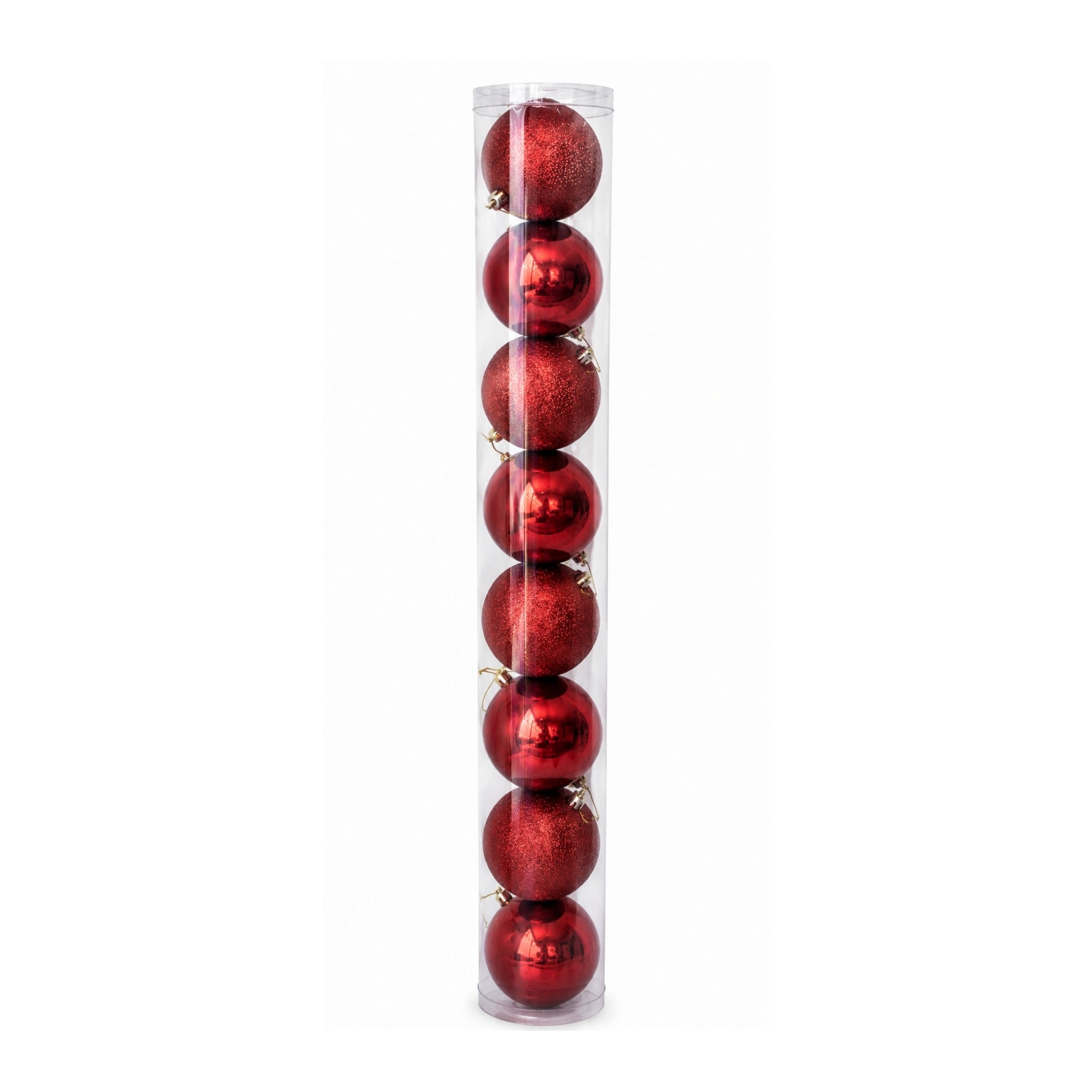 Set x8 Bolas Navideñas 8 cm Rojo Brillante y Escarchado Esferas para Árbol de Navidad