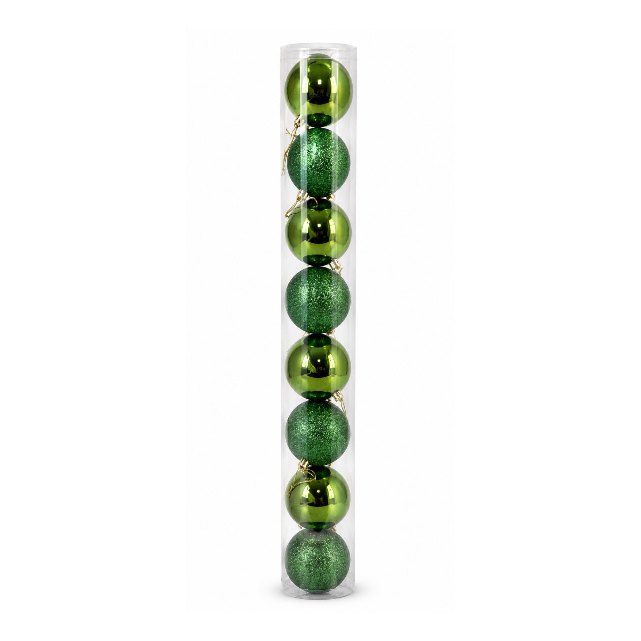 Set x8 Bolas Navideñas 8 cm Verde Esmeralda Brillante y Escarchado Esferas para Árbol de Navidad