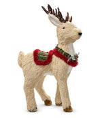 Reno Navideño Decorativo Beige con Detalles Rojos y Verdes 45 x 20 cm