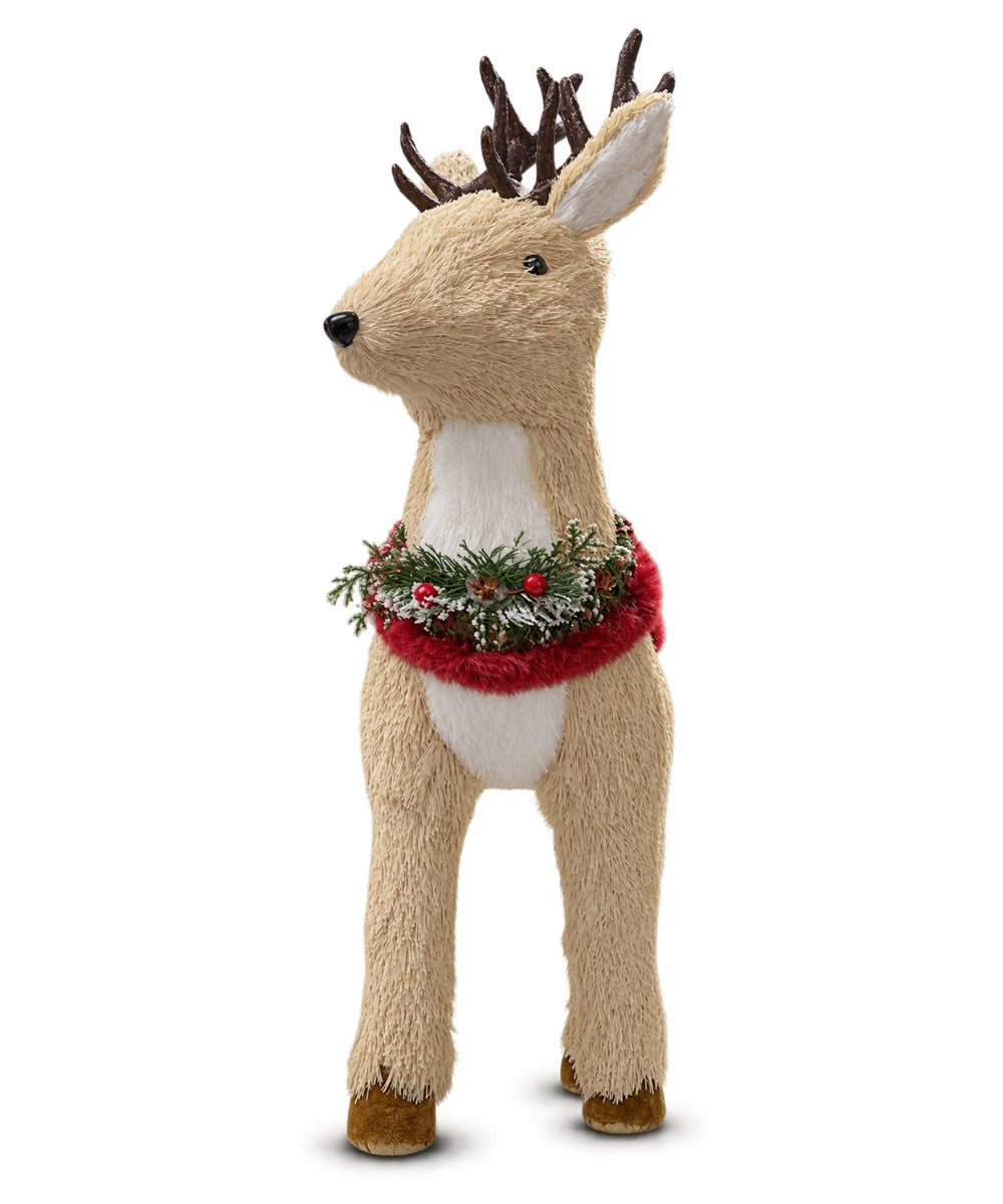 Reno Navideño Decorativo Beige con Detalles Rojos y Verdes 45 x 20 cm