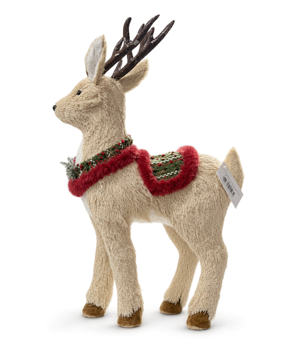 Reno Navideño Decorativo Beige con Detalles Rojos y Verdes 45 x 20 cm