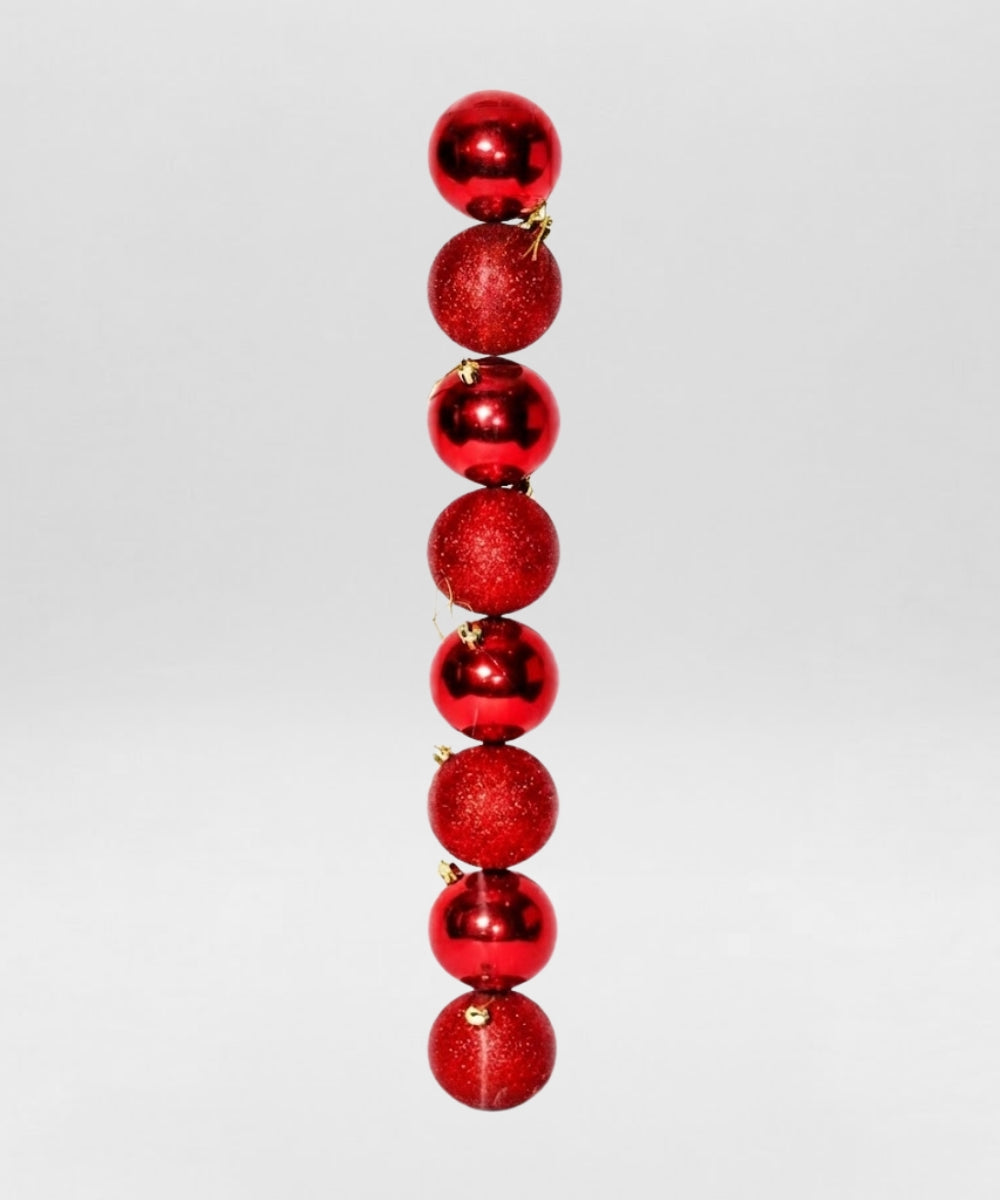 Tubo x10 Bolas Navideñas 7 cm Rojo Brillante y Escarcha Esferas para Árbol de Navidad