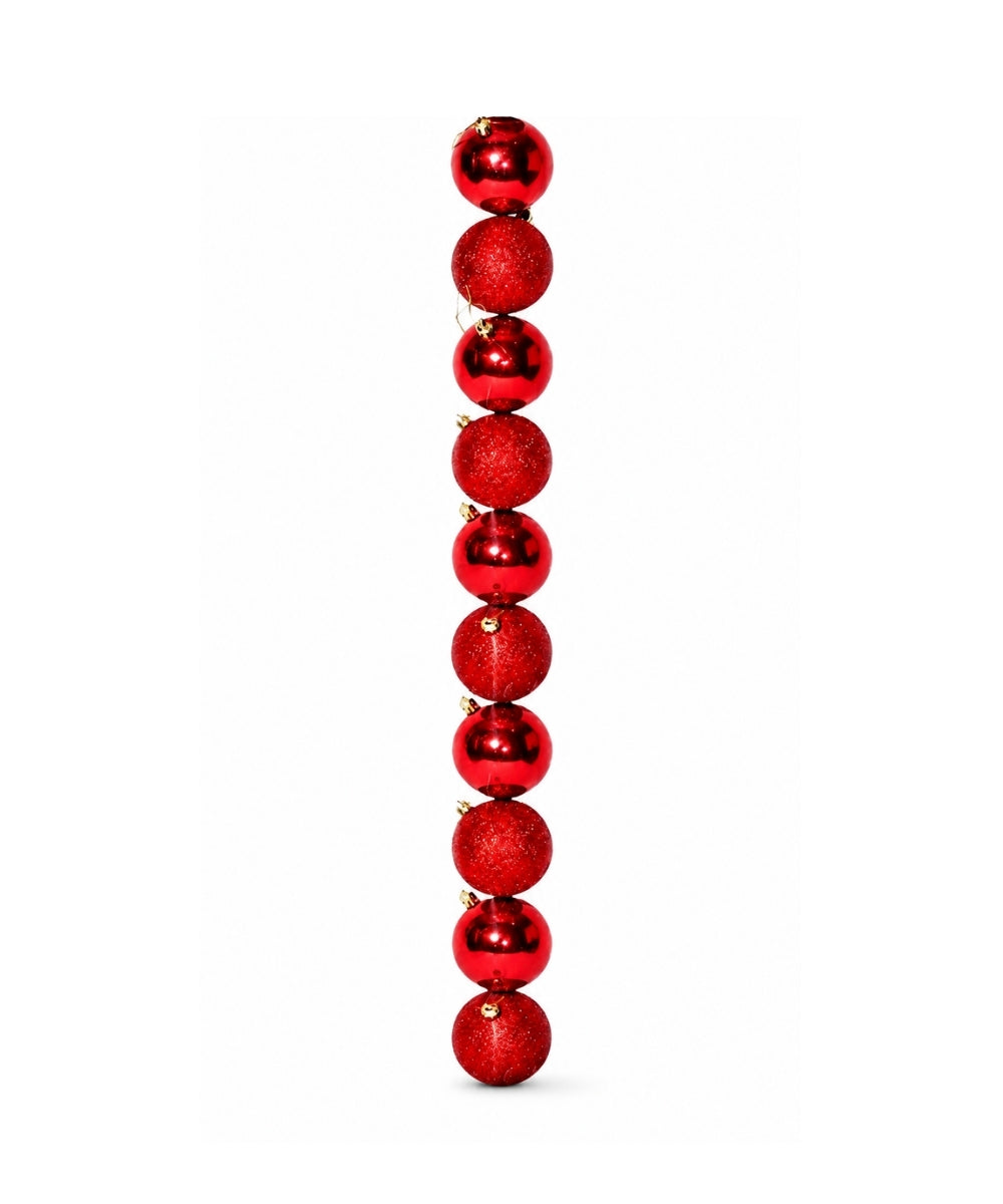 Tubo x10 Bolas Navideñas 7 cm Rojo Brillante y Escarcha Esferas para Árbol de Navidad