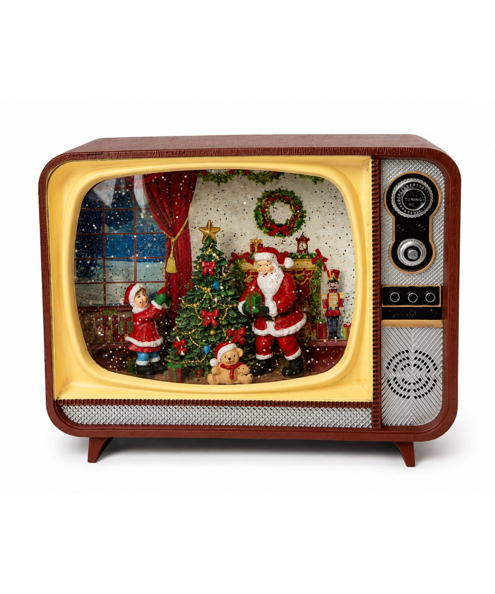 Televisor Navideño Decorativo Retro con Santa Claus y Escena Iluminada
