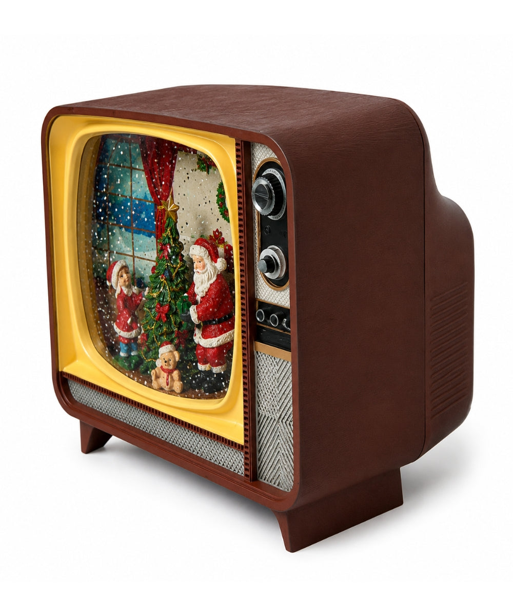 Televisor Navideño Decorativo Retro con Santa Claus y Escena Iluminada