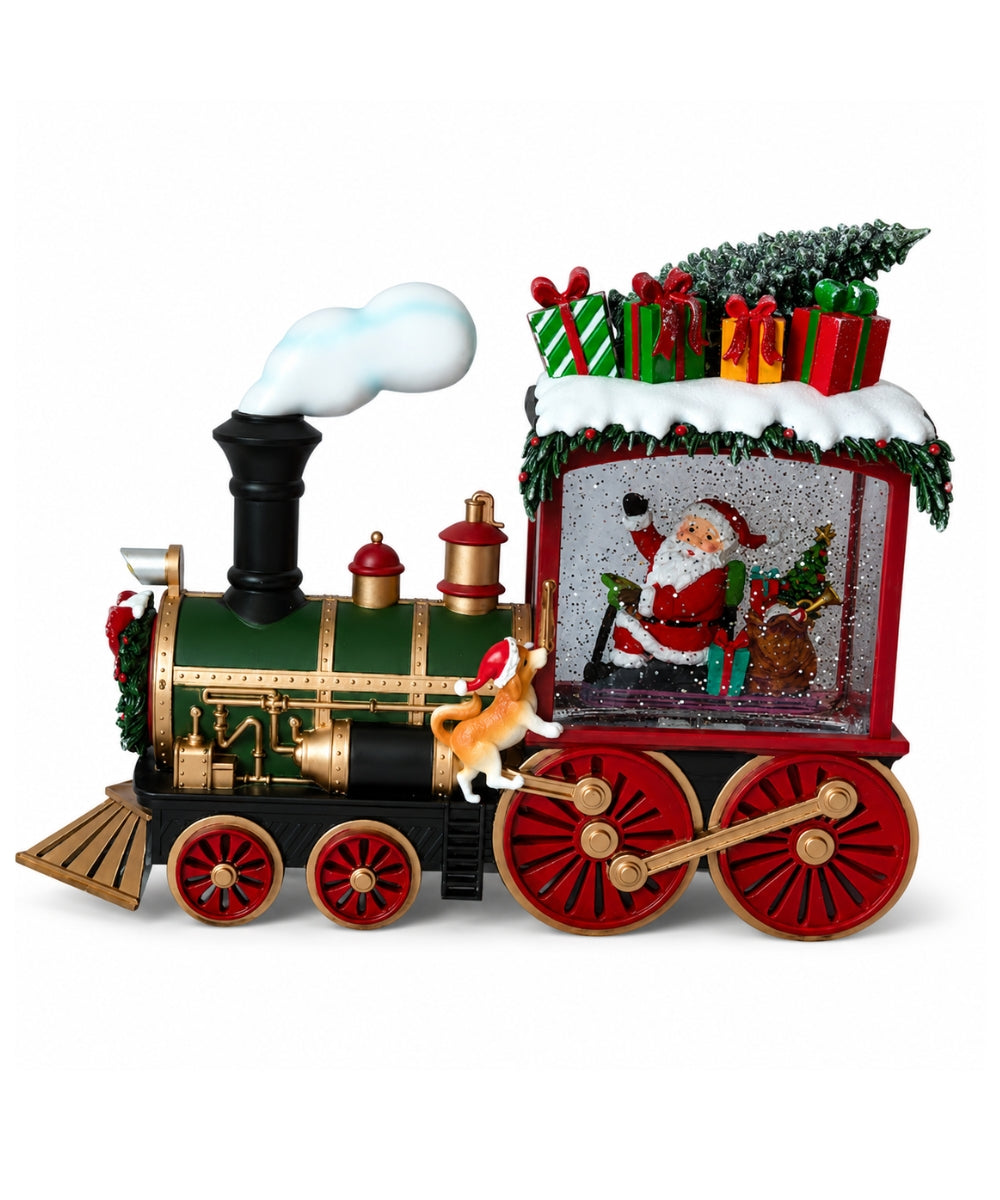 Tren Navideño Decorativo con Santa Claus y Efecto Nieve