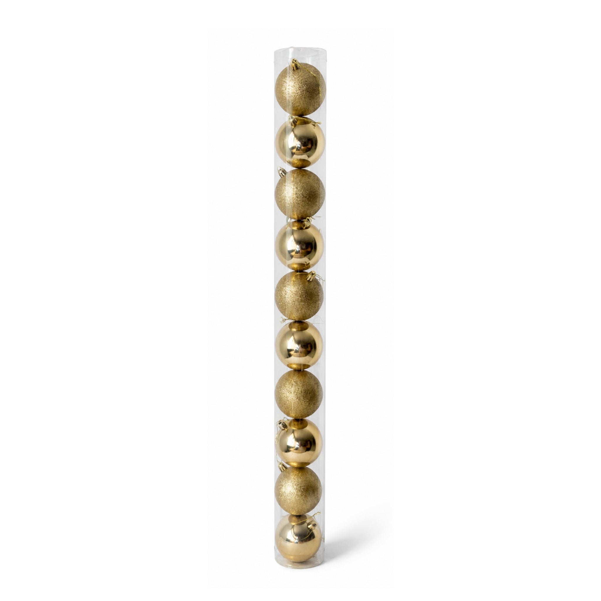 Tubo x10 Bolas Navideñas 7 cm Dorado Brillante y Escarchado Esferas para Árbol de Navidad