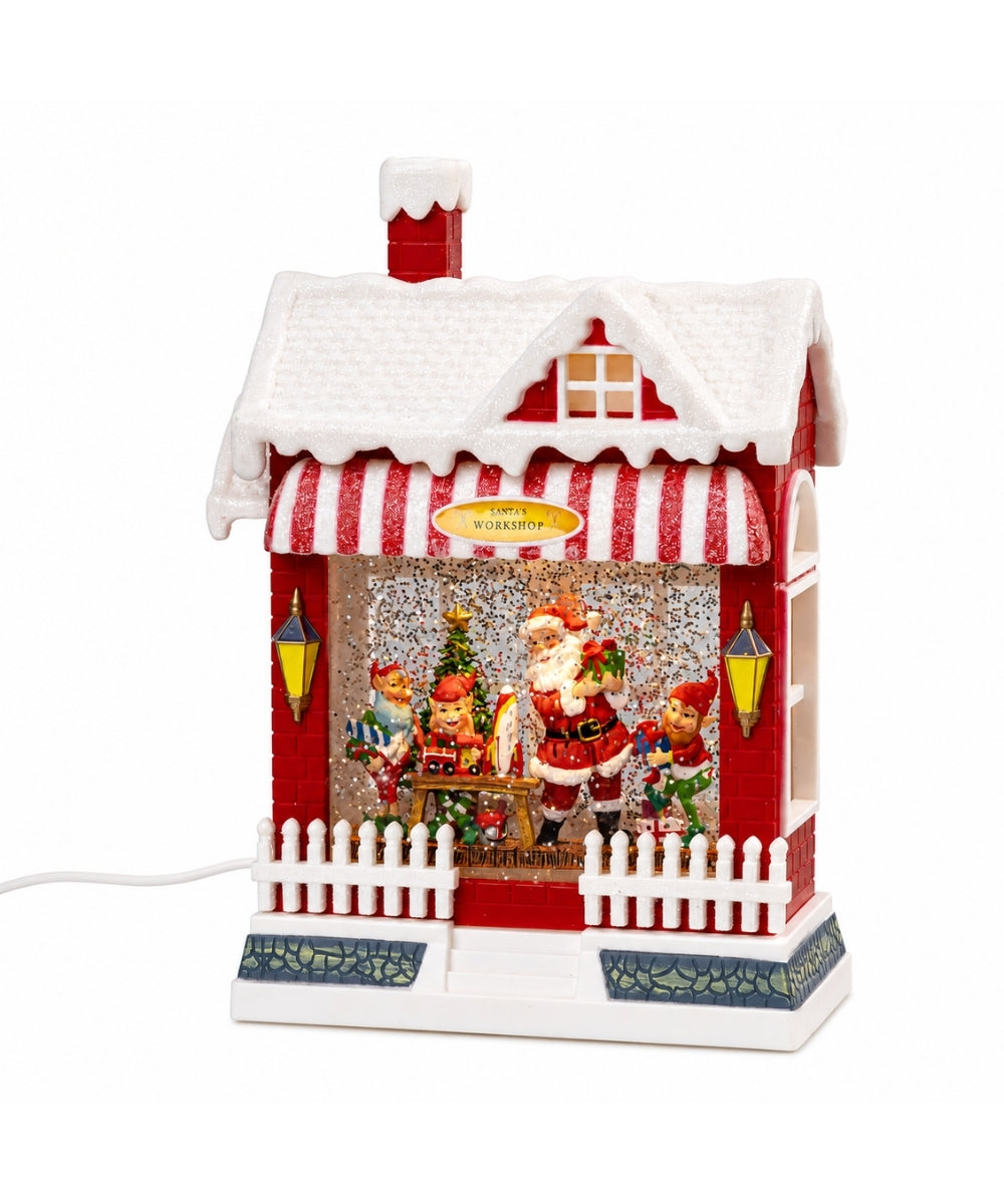 Villa Navideña Roja y Blanca Taller de Santa 18x9x25 cm