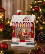 Villa Navideña Roja y Blanca Taller de Santa 18x9x25 cm fondo
