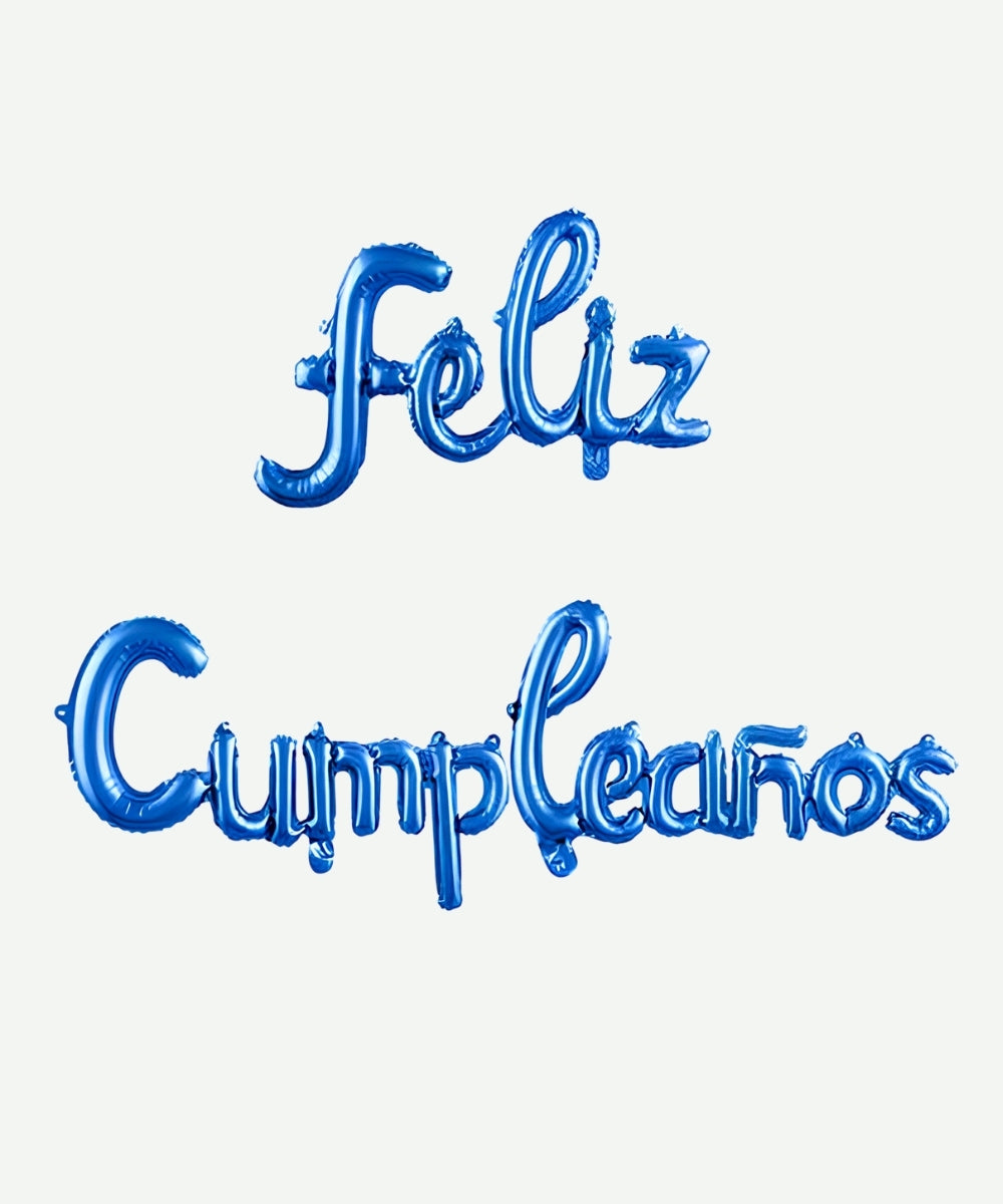 Letrero de Globos Feliz Cumpleaños Cursivo Azul