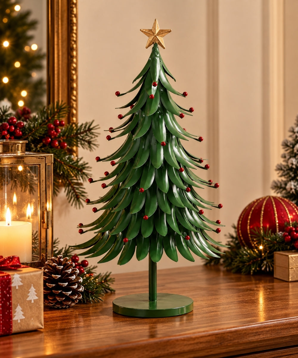 Árbol Navideño Decorativo Verde 14 x 46 cm con Estrella Dorada
