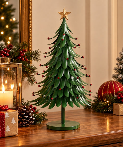 Árbol Navideño Decorativo Verde 14 x 46 cm con Estrella Dorada
