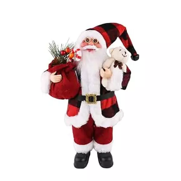 Papa Noel Estático Con Oso Y Bolsa De Elementos De Navidad