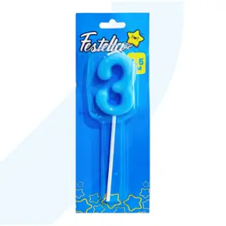 Vela 4.5cm Azul Numero 3