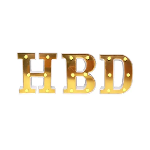 Lampara De Letra Hbd 16cm Fondo Dorado Luz Calida