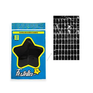 Cortina De Fiesta Espejo Cuadrados Gd Negro