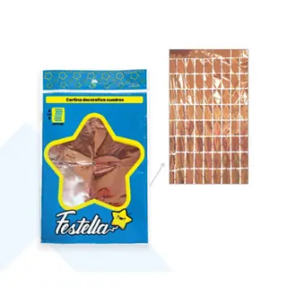 Cortina De Fiesta Espejo Cuadrado Gd Oro Rosa