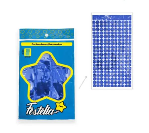 Cortina De Fiesta Espejos Cuadrados Azules