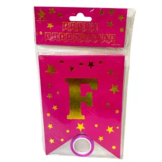 Banderin Feliz Cumpleaños Estampada Estrella Fucsia