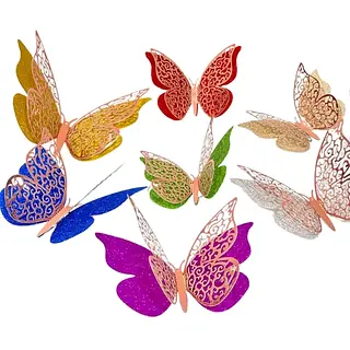 Mariposa 3d Borde Oro Rosa X12