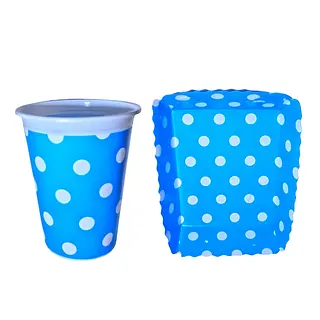 Platos Y Vasos Para Fiesta De Puntos Blancos Y Fondo Azul