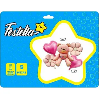 Kit Globo Oso Y Flor X5