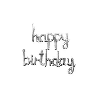 Globo Metalizado Happy Birthday Cursivo Plateado
