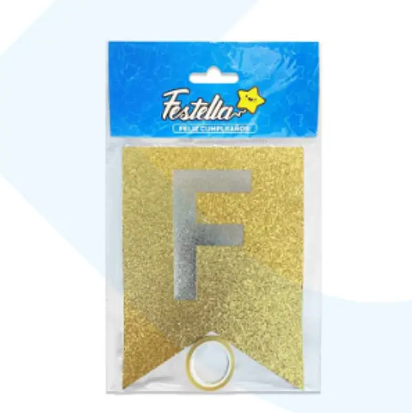 Banderin Feliz Cumpleaños Escarchado Dorado