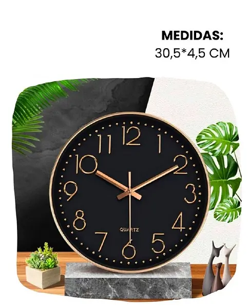 Reloj Con Numeros Dorados Y Fondo Negro