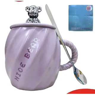 Pocillo Morado Con Cuchara Y Tapa Incluida